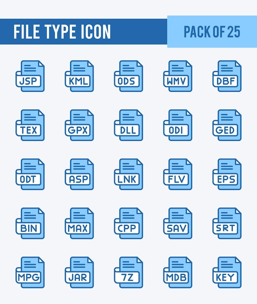 Vector 25 file type two color icons pack vector illustration