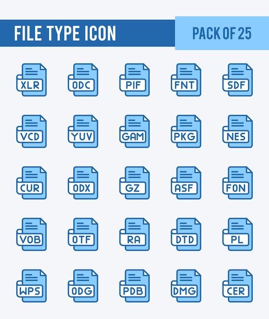 25 tipo di file due icone a colori pack illustrazione vettoriale