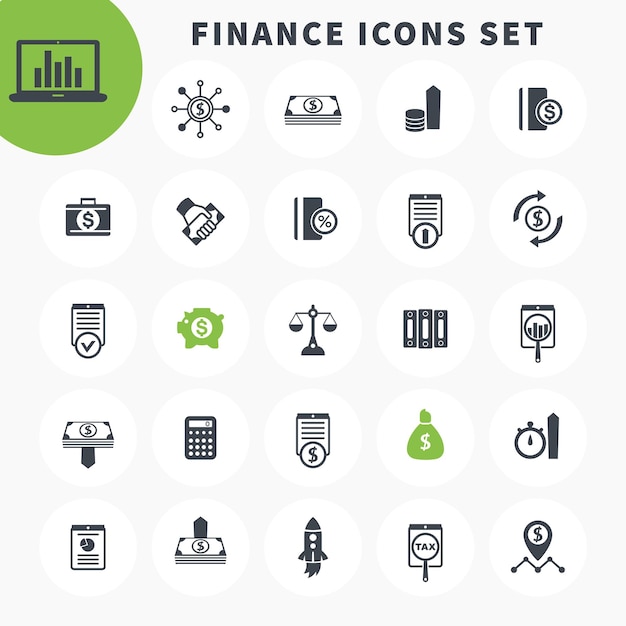 25 finance icons set investing shares stocks funds assets investment income financial instruments pictograms over white