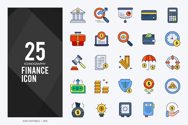 25 Finance Lineal Color icon pack vector illustratie