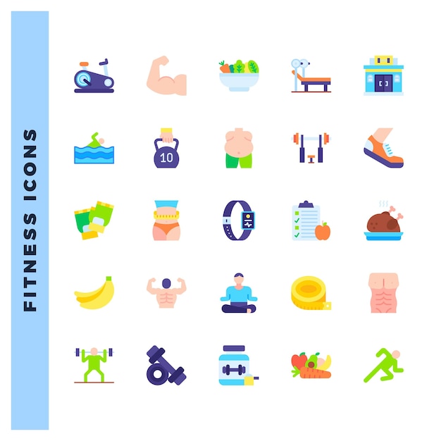 25 Fitness Flat icons pack vector illustration