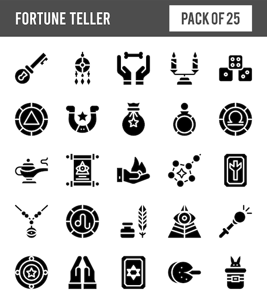 25 Fortune Teller Glyph icon pack vector illustration