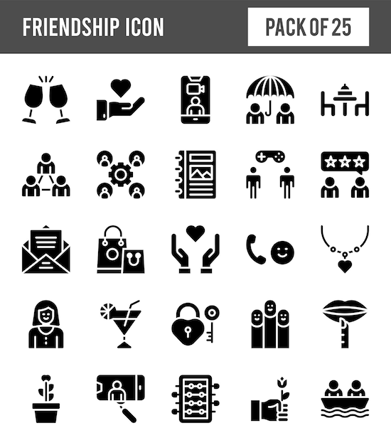 25 Friendship Glyph icon pack vector illustration