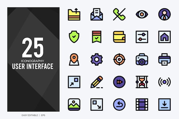 25 gebruikersinterface lineaire kleur iconen pack vectorillustratie