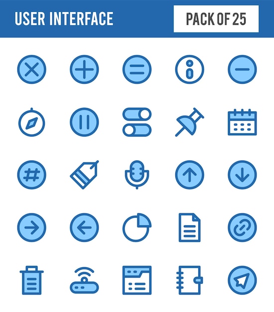 25 gebruikersinterface twee kleuren iconen pack vectorillustratie