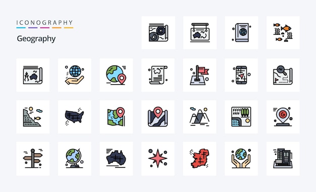 Vector 25 geo graphy line filled style icon pack vector iconography illustration