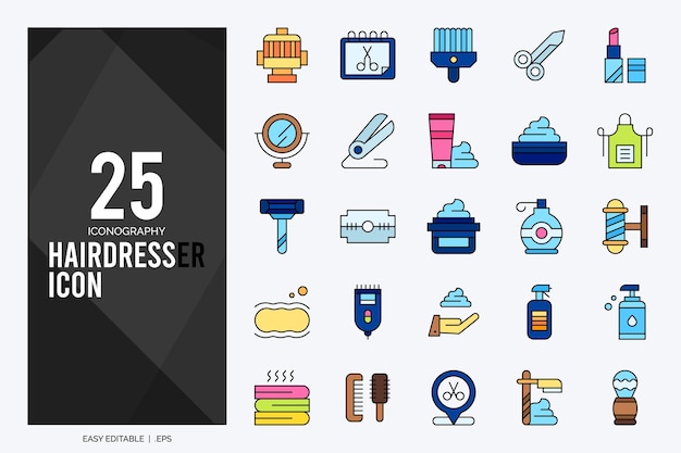 25 Hairdresser Lineal Color icon pack vector illustration