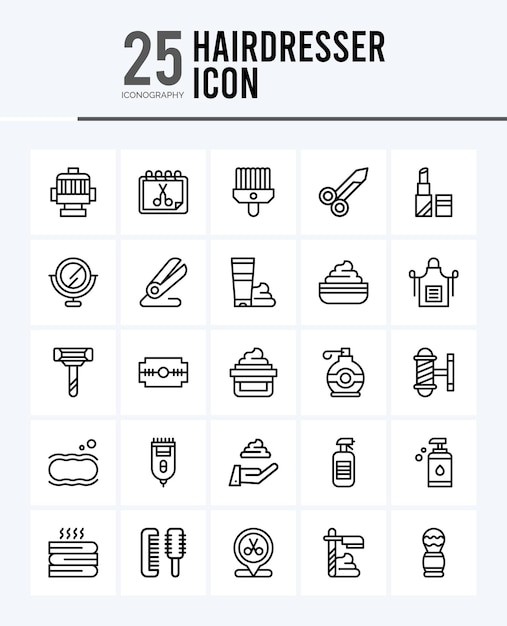 25 Hairdresser Lineal Fill icons Pack vector illustration