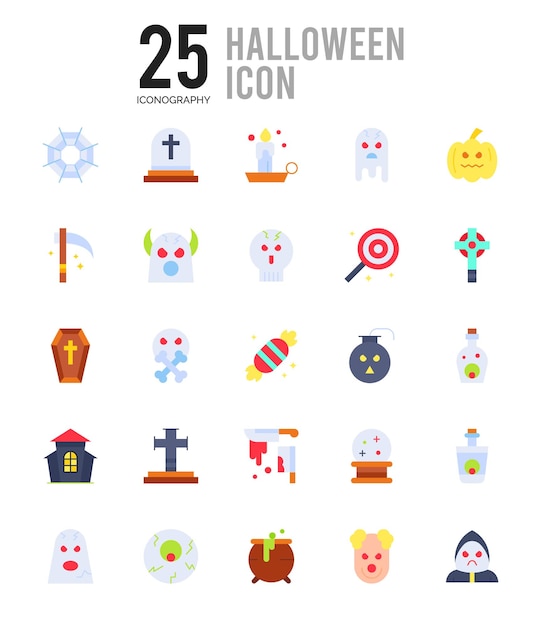 25 halloween flat icon pack vector illustration