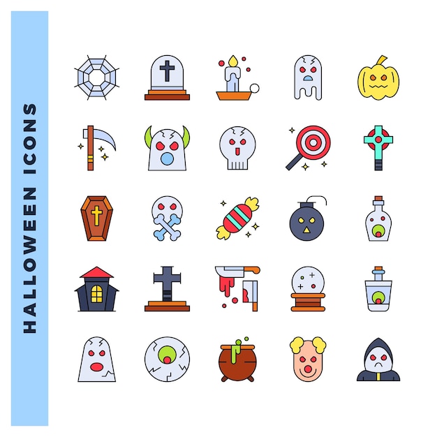 25 halloween lineal color icon pack vector illustration