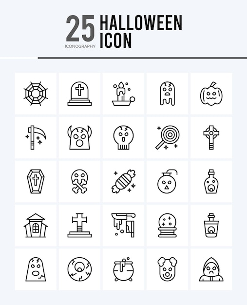 25 Halloween Lineal Fill icons Pack vector illustration