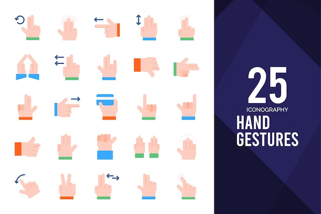 Vector 25 hand gestures flat icon pack vector illustration