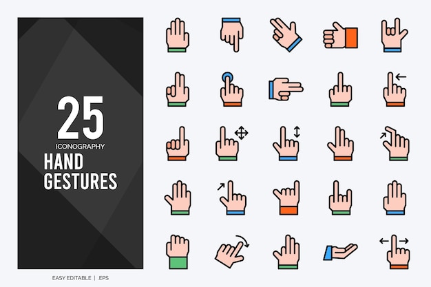 25 Hand Gestures Lineal Color icon pack vector illustration