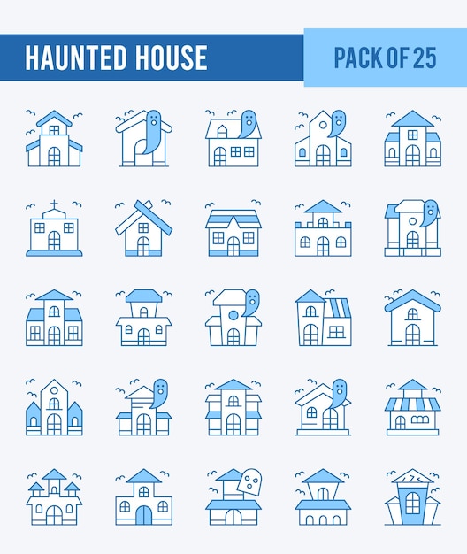 25 Haunted House Two Color icons Pack vector illustration