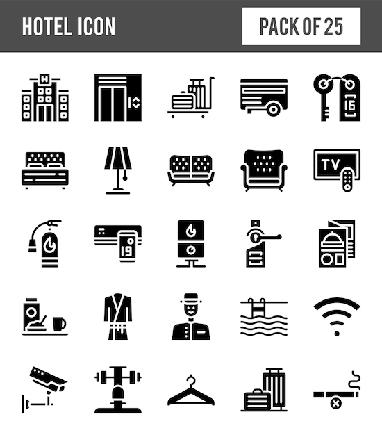 25 Hotel Glyph icon pack vector illustration