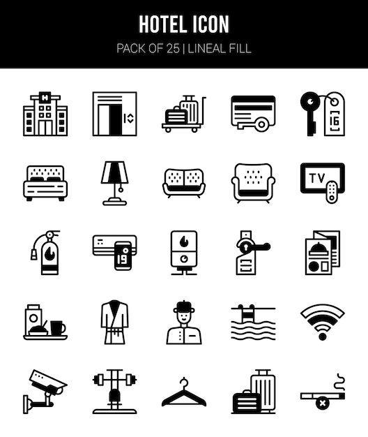 Vector 25 hotel lineal fill icons pack vector illustration