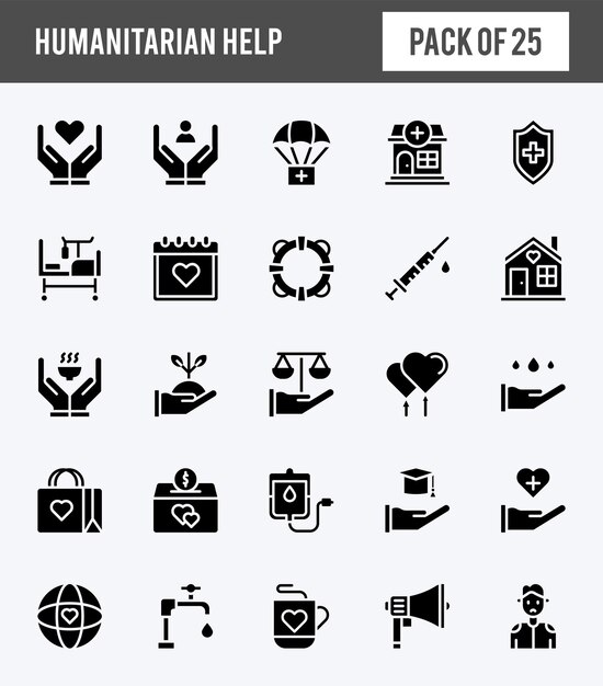 Vector 25 humanitarian help glyph icons pack vector illustration