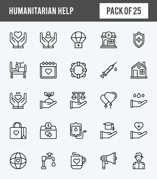 25 Humanitarian Help Lineal Expanded icons pack vector illustration