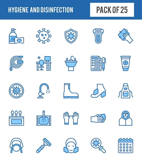 25 Hygiene and disinfection Two Color icons pack vector illustration