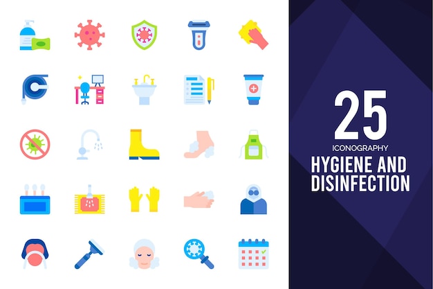 25 Hygiëne en desinfectie Platte pictogrammen pakken vectorillustratie