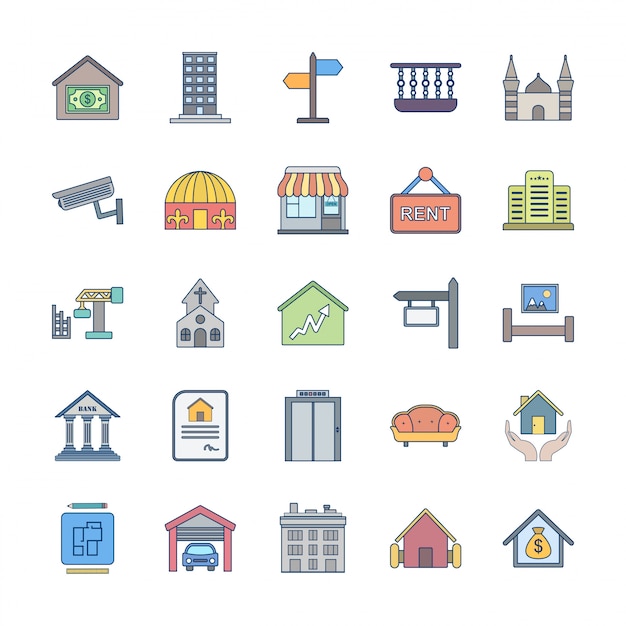 Vector 25 icon set van onroerend goed