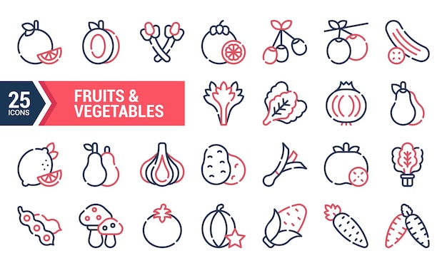 25 Iconen van fruit en groenten voor ontwerpprojecten