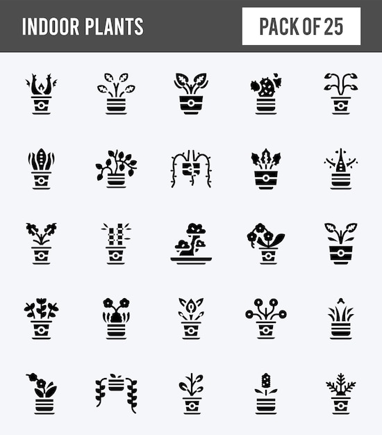 Vector 25 indoor plants glyph icons pack vector illustration