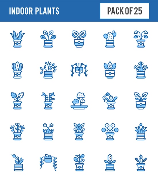 Vector 25 indoor plants two color icons pack vector illustration