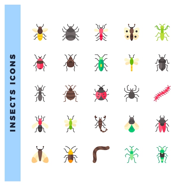 25 Insects Flat icons pack vector illustration