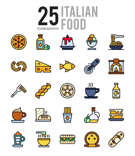 25 Italian Food Lineal Color icon pack vector illustration