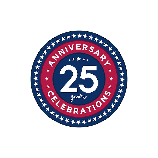 25 jaar verjaardag Verjaardag sjabloonontwerp rode en blauwe kleur met sterren ontwerp voor evenement uitnodigingskaart wenskaart banner poster flyer boekomslag en print Vector Eps10