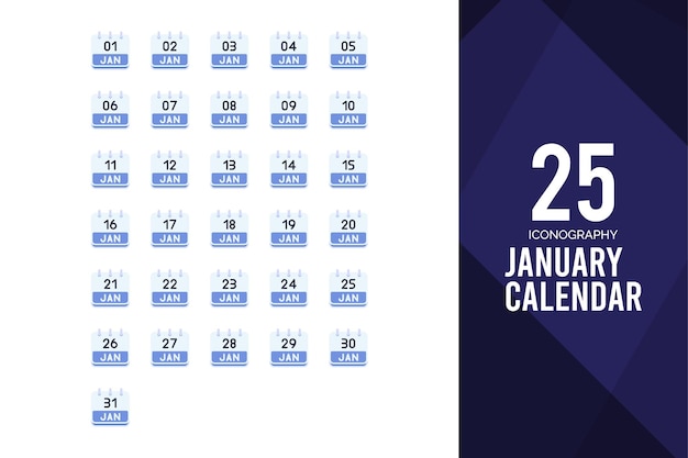 25 januari Calendar Flat icon pack vector illustratie