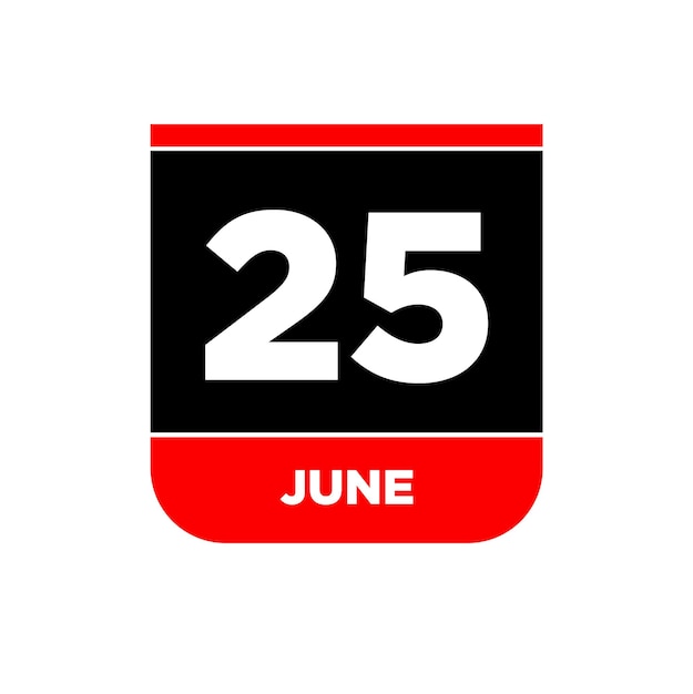 25 juni Kalender datum vector pictogram 25 juni belettering