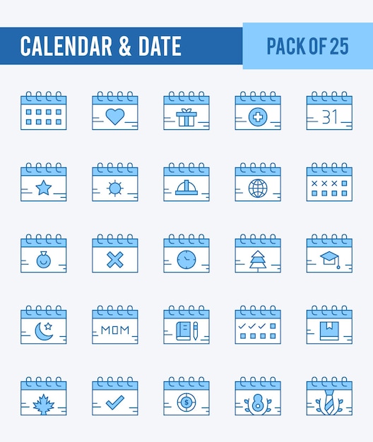 25 kalender en datum twee kleur iconen Pack vector illustratie