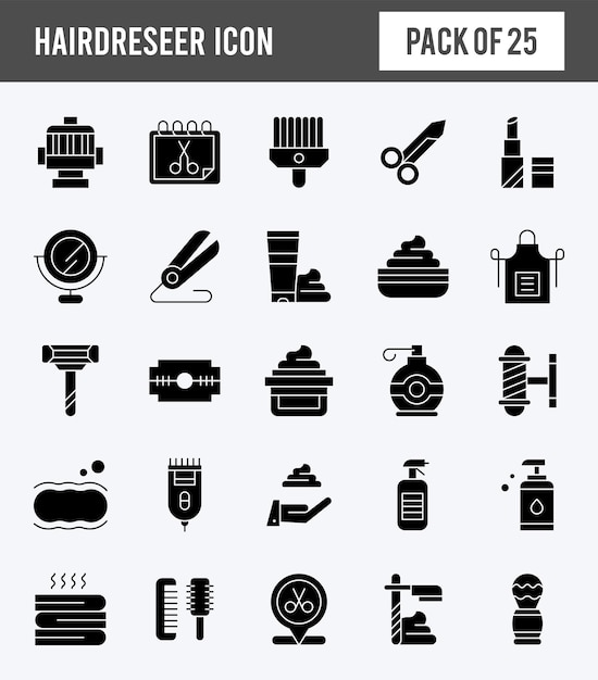 25 Kapper Glyph icon pack vector illustratie