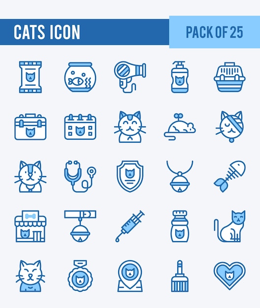 25 katten twee kleur iconen Pack vector illustratie