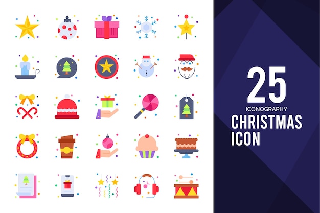 25 Kerst platte icon pack vector illustratie