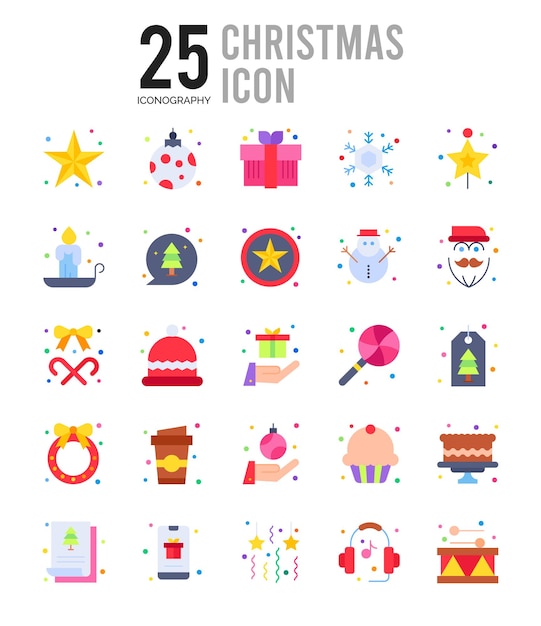 25 Kerstmis platte pictogram pack vectorillustratie