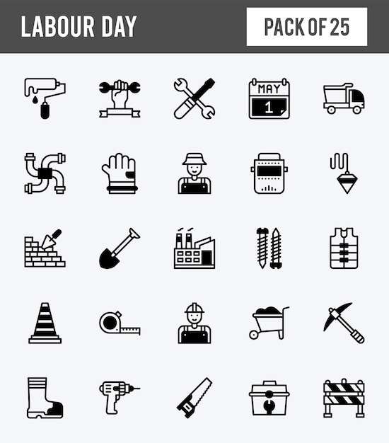 25 Labor Day Lineal Fill-pictogrammen pakken vectorillustratie in