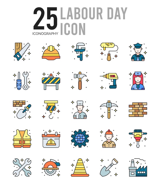 Vector 25 labour day lineal color icon pack vector illustration