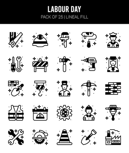 25 Labour Day Lineal Fill icons Pack vector illustration