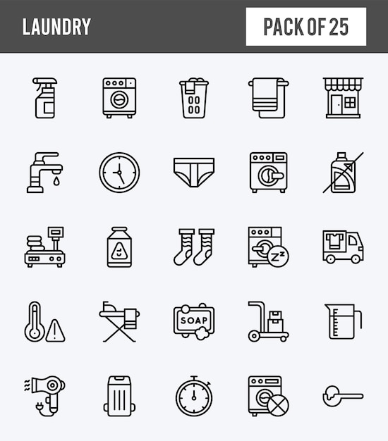 25 Laundry Lineal Expanded icons pack vector illustration