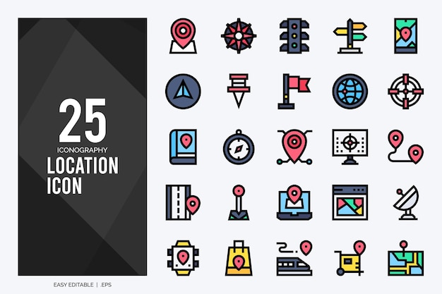 25 locatie lineal color icon pack vector illustratie