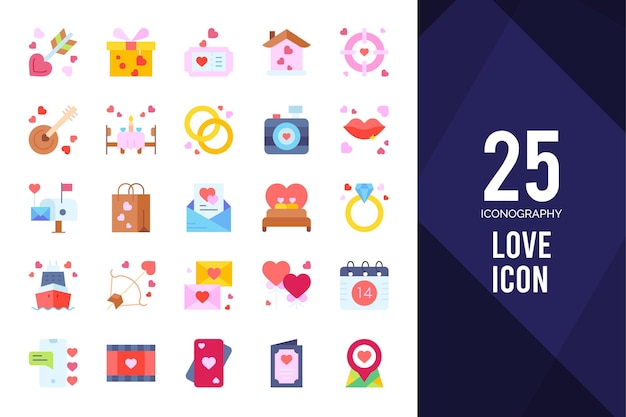 Vector 25 love flat icon pack vector illustration