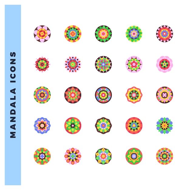 Vector 25 mandalas flat icons pack vector illustration