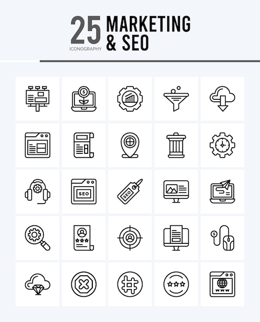 25 Marketing and Seo Lineal Fill icons Pack vector illustration
