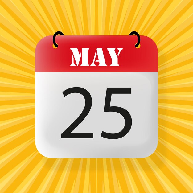Вектор 25 мая календарь 2024 года 3d-иллюстрация в стиле поп-арта векторная икона для бизнеса и рекламы
