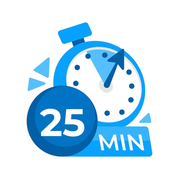 25 минут Таймер Икона стоп-часовника 25 минут Часы и часы с ограниченным временем приготовления Векторная иллюстрация