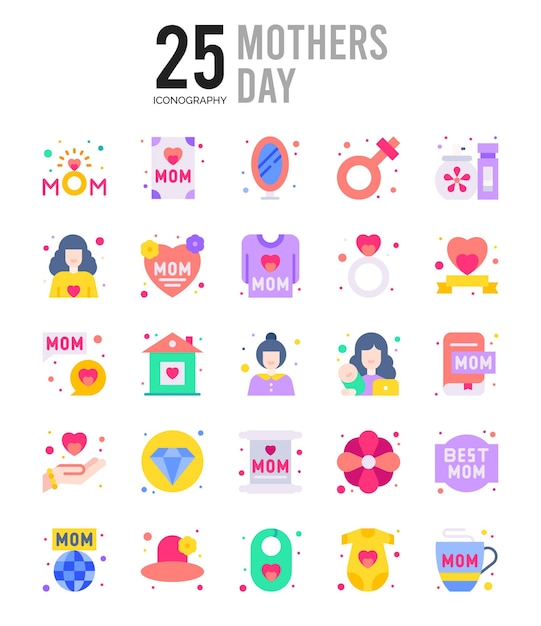 25 mothers day flat icon pack vector illustration