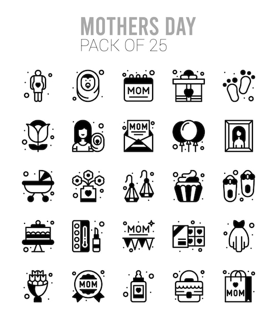 25 Mothers day Lineal Fill icons Pack vector illustration